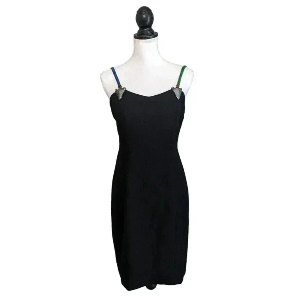 Bob Mackie Arrows of Love Mini Dress Size 8 Black 1980s Collection II Beaded 80s
